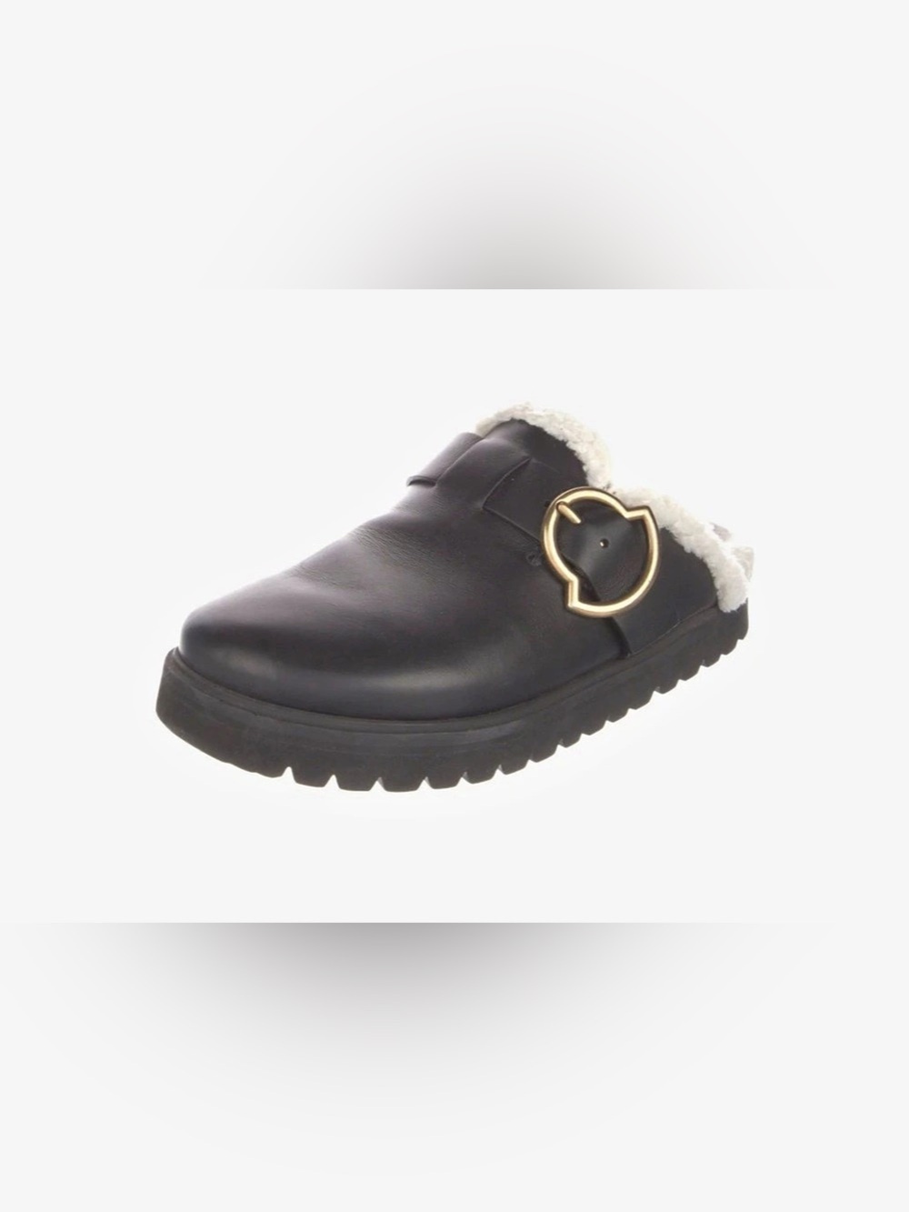 Moncler Bell Leather Mules Black Faux-Fur Lined Clogs